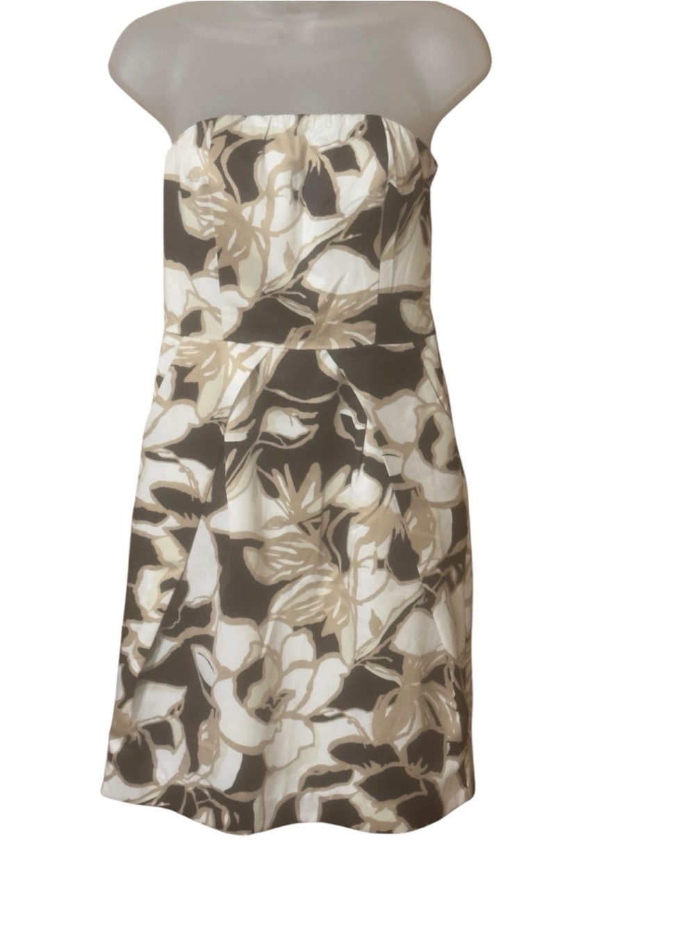 The Limited Strapless Floral Sheath Dress in Cream and Brown W/ Pockets Size 2
